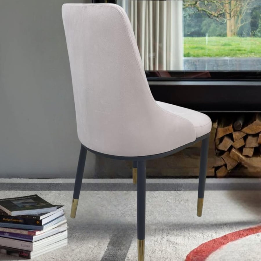 Pink velvet fabric dining chair with black iron leg base E-22