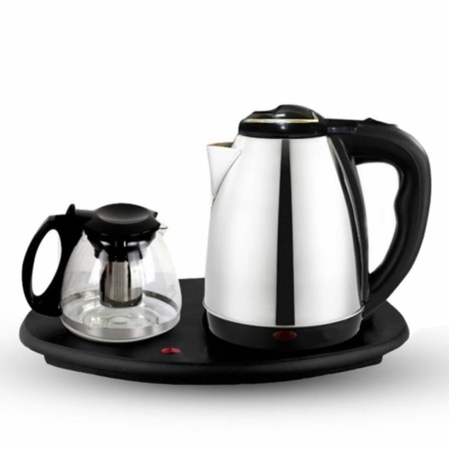 Set of 2 Dineex electric glass and stainless steel kettles with 1500-watt power, 1.0/2.0-liter size, model number DX1788