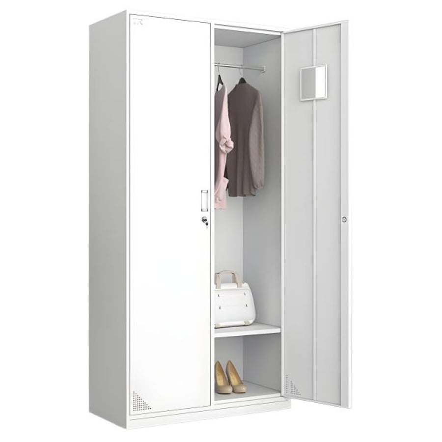 دولاب ملابس حديد 2 ابواب مع ارفف داخلية مقاس 185×85×40 رصاصي W074GRAY