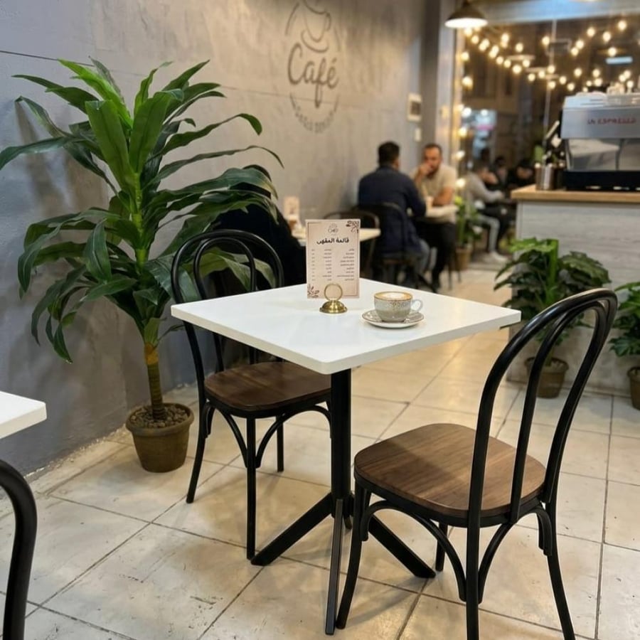 طاولة ضيافة للقهوة فاخرة مربعة 60CM*60CM*75CM سطح خشب ابيض وقاعدة حديد اسود DM-A10WHITE