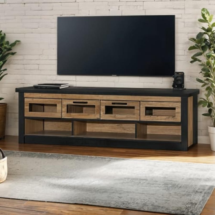 Wooden screen wardrobe with 4 drawers with zipper and 3 open drawers, brown color, size 180CM×50CM×40CM, model number TV901-18WALNUT OAK