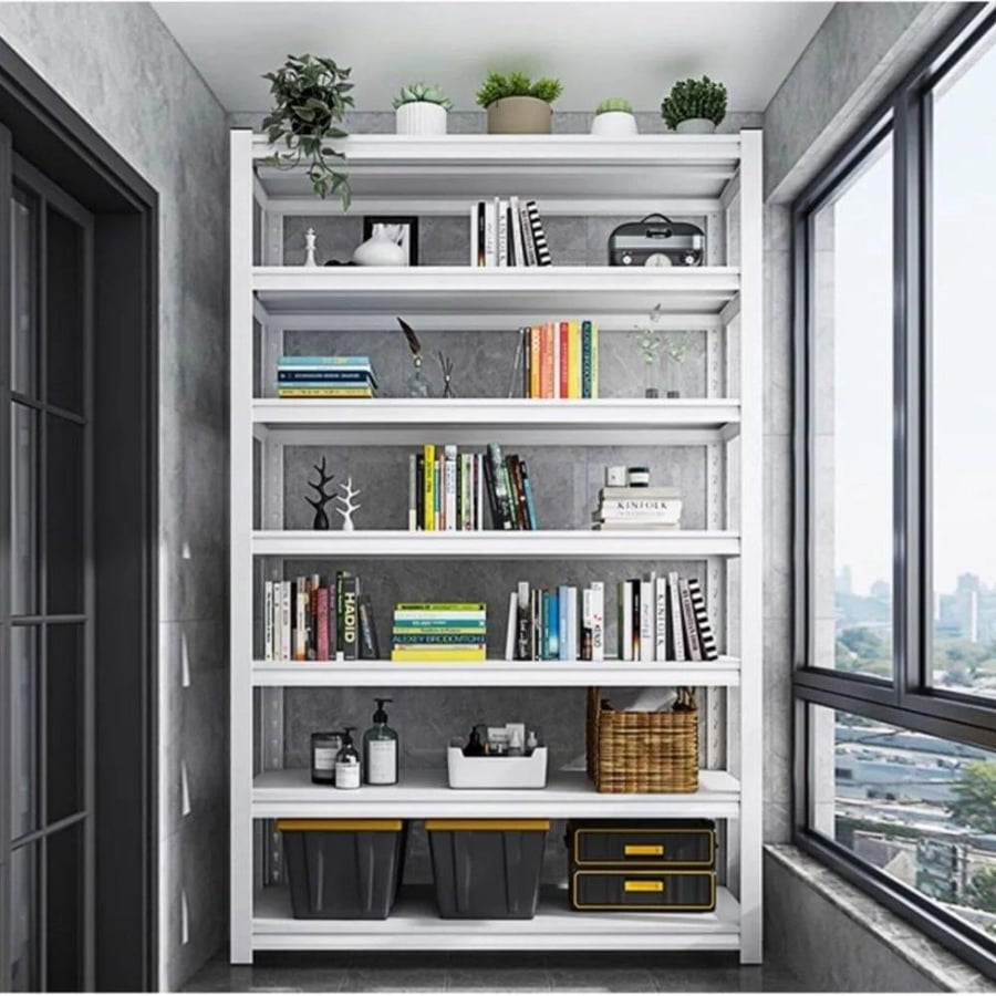 Wooden storage shelves with metal frame to bear weights, 5 tiers, size 45×120×198 cm, model HY9W