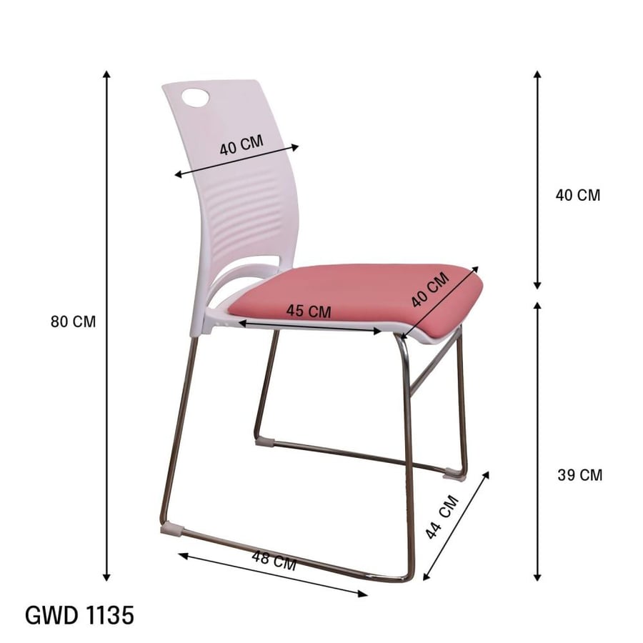 White fiber dining chair with pink fabric seat and silver steel leg base GWD1135PINK