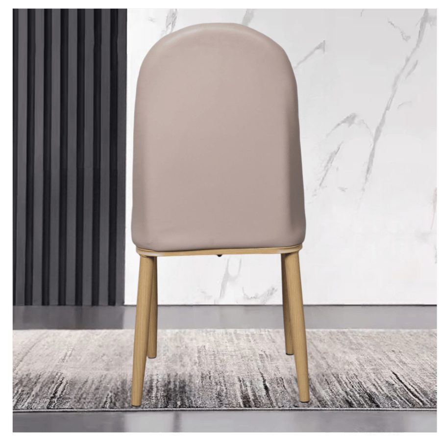 Pink leather dining chair with iron legs base, wood color, E-35 Pink