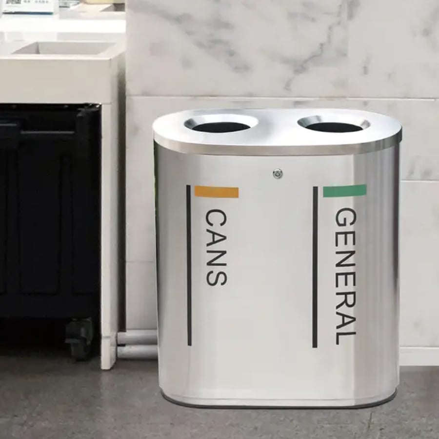 External stainless steel trash bin with two openings GWD1347