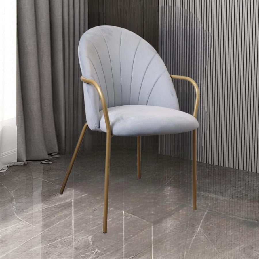 Dining and cafe chair, velvet fabric, light gray, and gold steel leg base HC-12LBLUE
