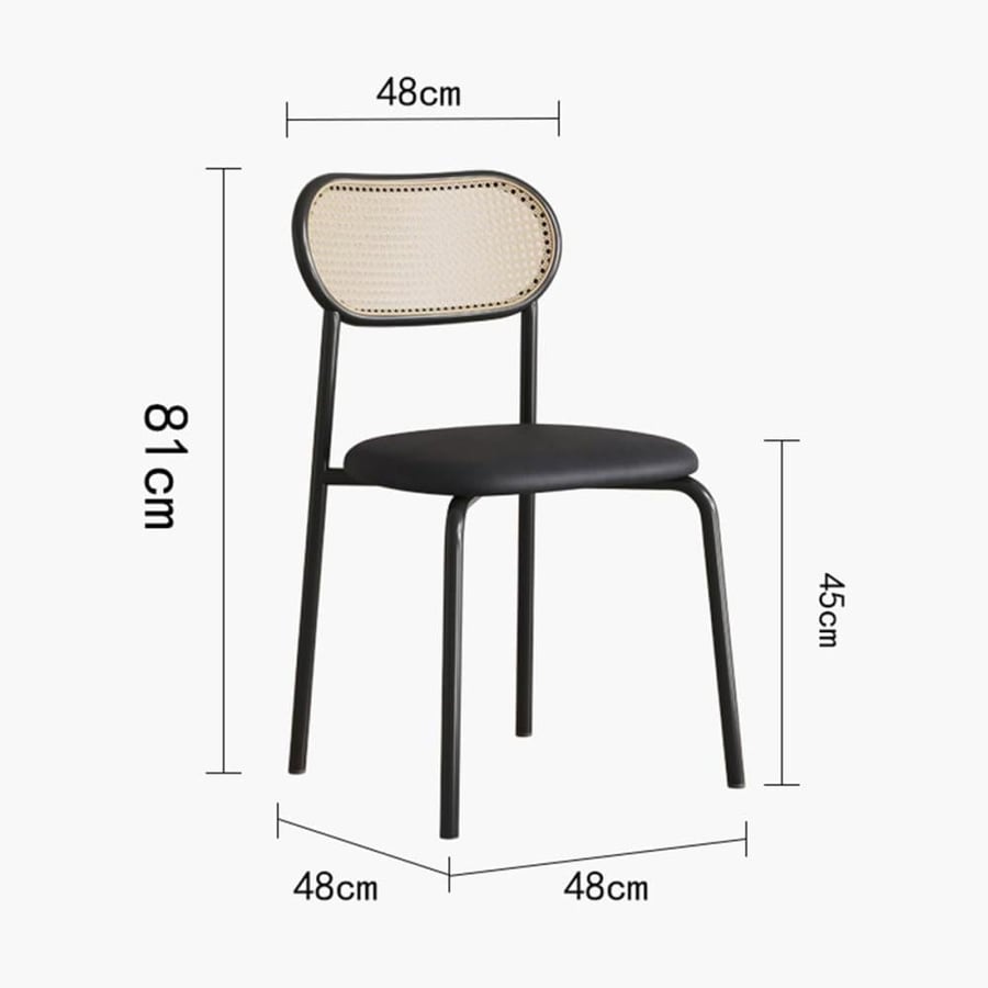 Outdoor dining and cafe chair, iron and rattan, black, with black seat, JSA5BLACK