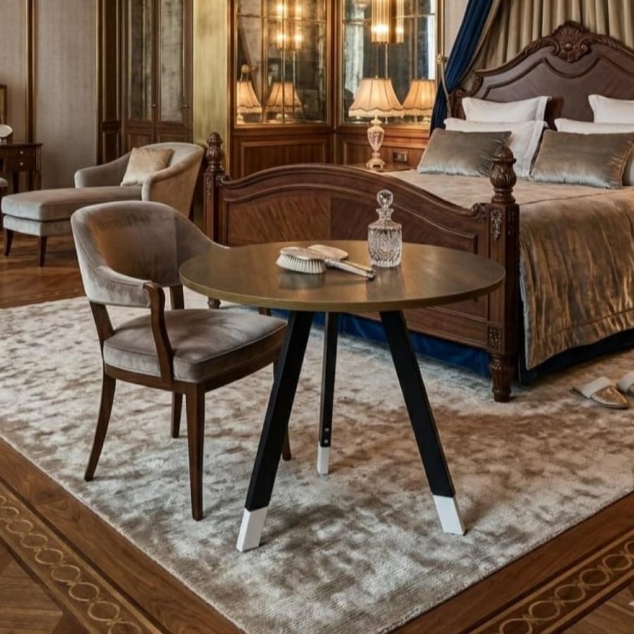 طاولة ضيافة للقهوة فاخرة دائرية 90CM*75CM سطح خشب بني وقاعدة حديد بني DM-A01BROWN