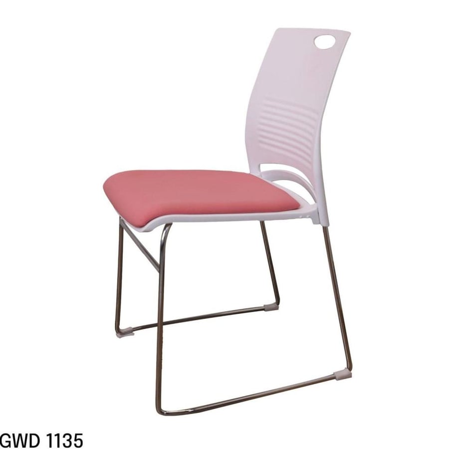 White fiber dining chair with pink fabric seat and silver steel leg base GWD1135PINK
