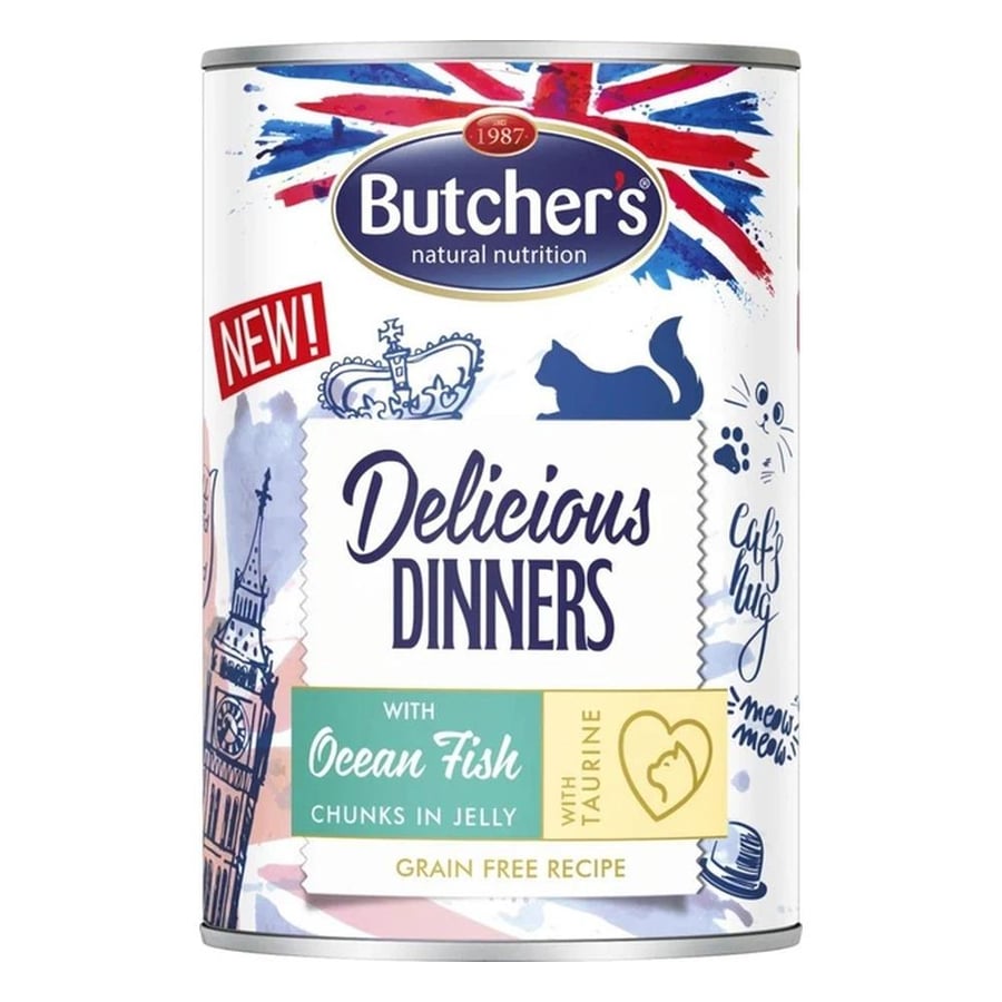 Butcher's Delicious Dinners Cat with sea fish chunks in Jelly 400g