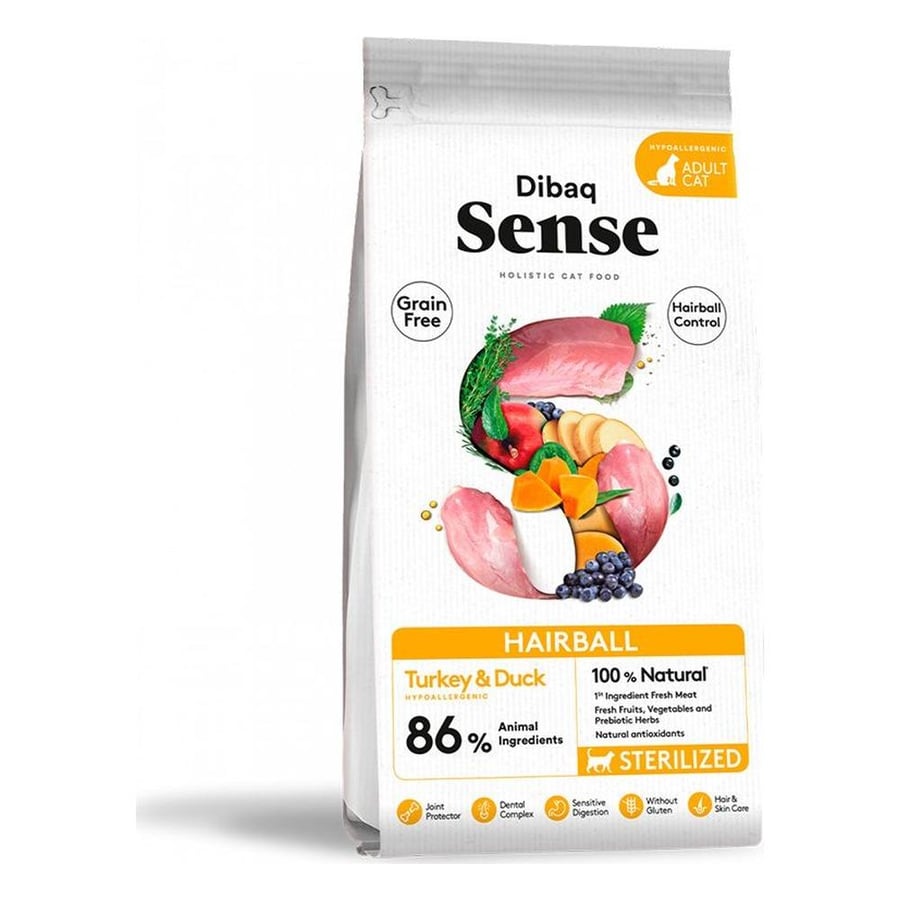 DIBAQ SENSE - CAT GF HAIRBALL DUCK &TURKEY (1.5KG)