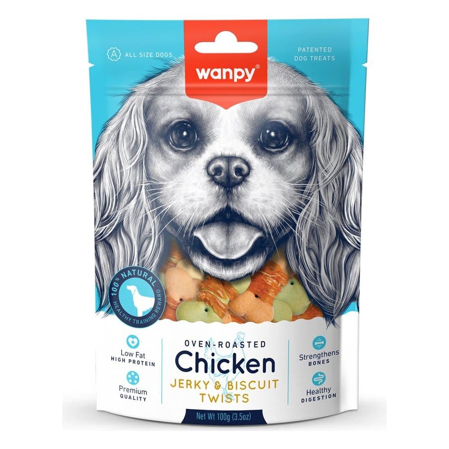 Wanpy Chicken Jerky & Biscuit Twist For Dogs, 100g