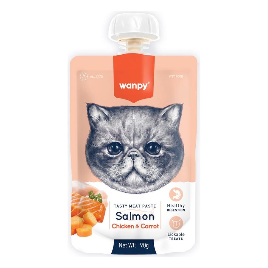 Wanpy Tasty Meat Paste for Cats, Salmon, Carrot & Pea 90g