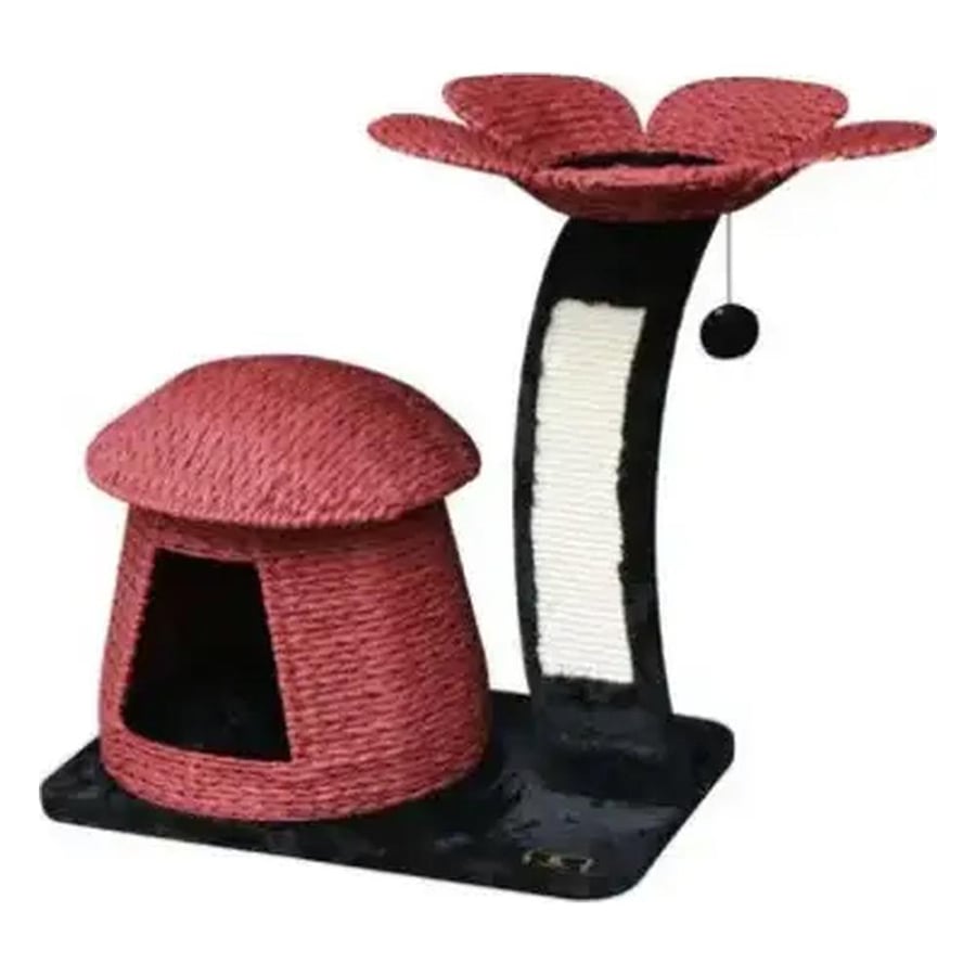 Feline Go Cat Tree 1 Bed 1 Cave Flower Design Red
