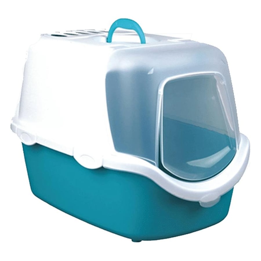 Vico Open Top Litter Tray With Hood Turquoise/white