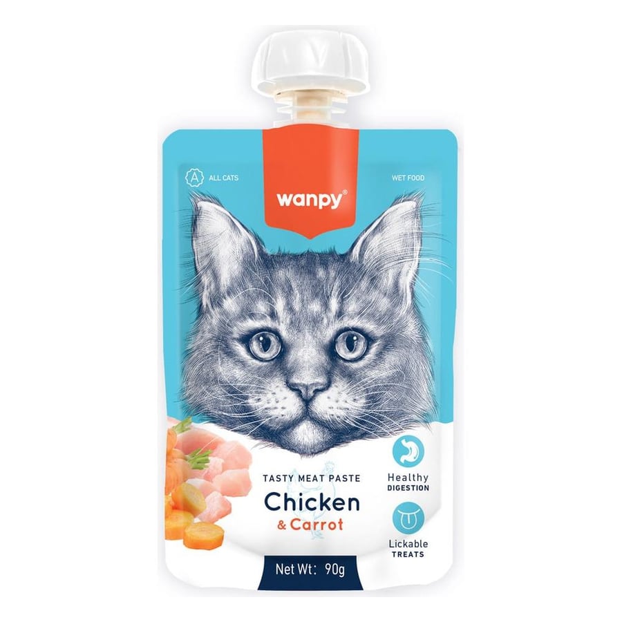 Wanpy Tasty Meat Paste for Cats, Chicken, Carrot & Pea 90g