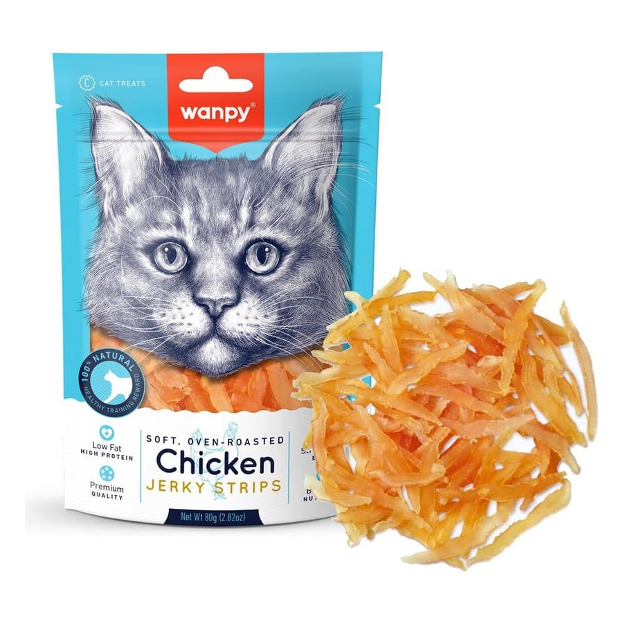 Wanpy Soft Chicken Jerky Strips Cats Treat 80g