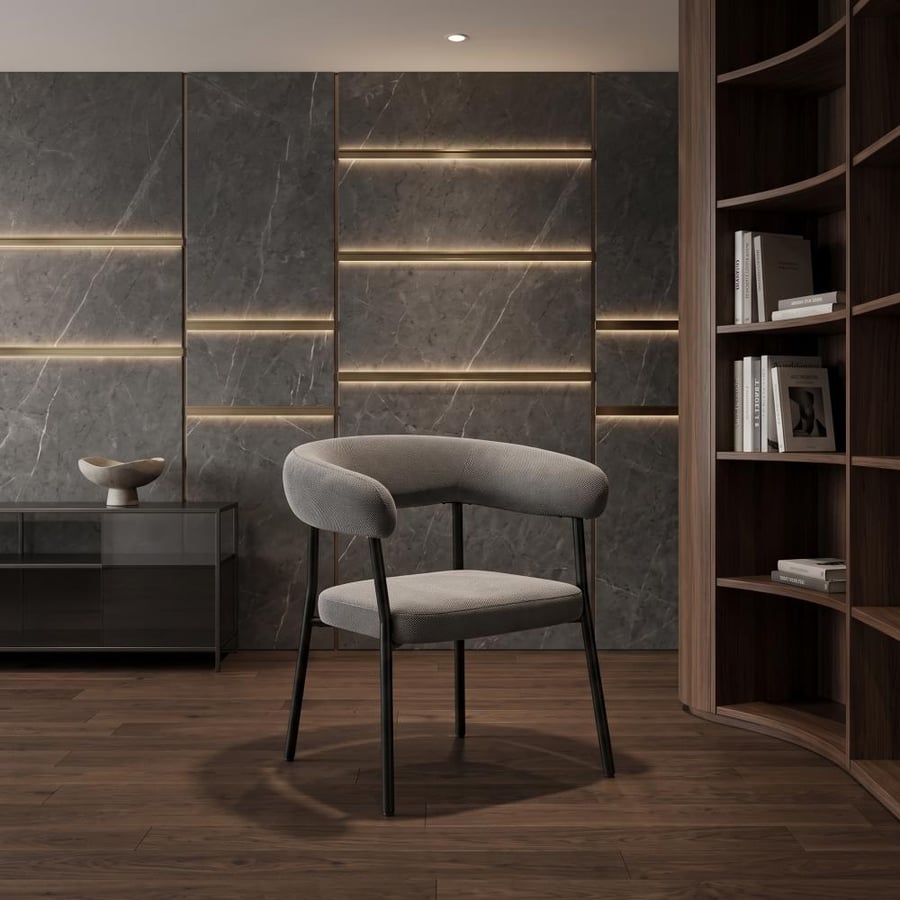 كرسي قماش باللون رمادي داكن بتصميم مودرن