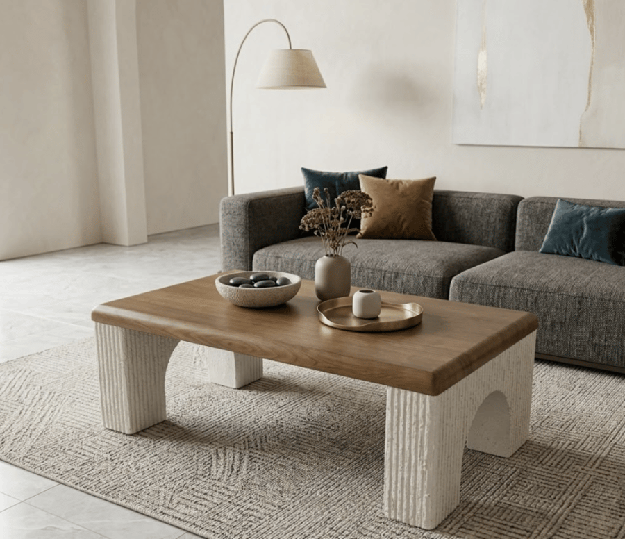 طقم طاولات خدمة أوف وايت وخشبي بتصميم أنيق من موفن هوم