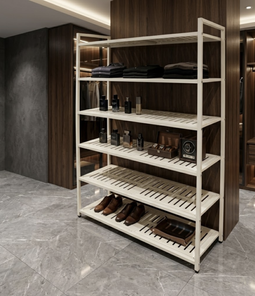 رف أحذية معدني أبيض 6 طبقات بتصميم عملي مقاس 75×25×110 سم