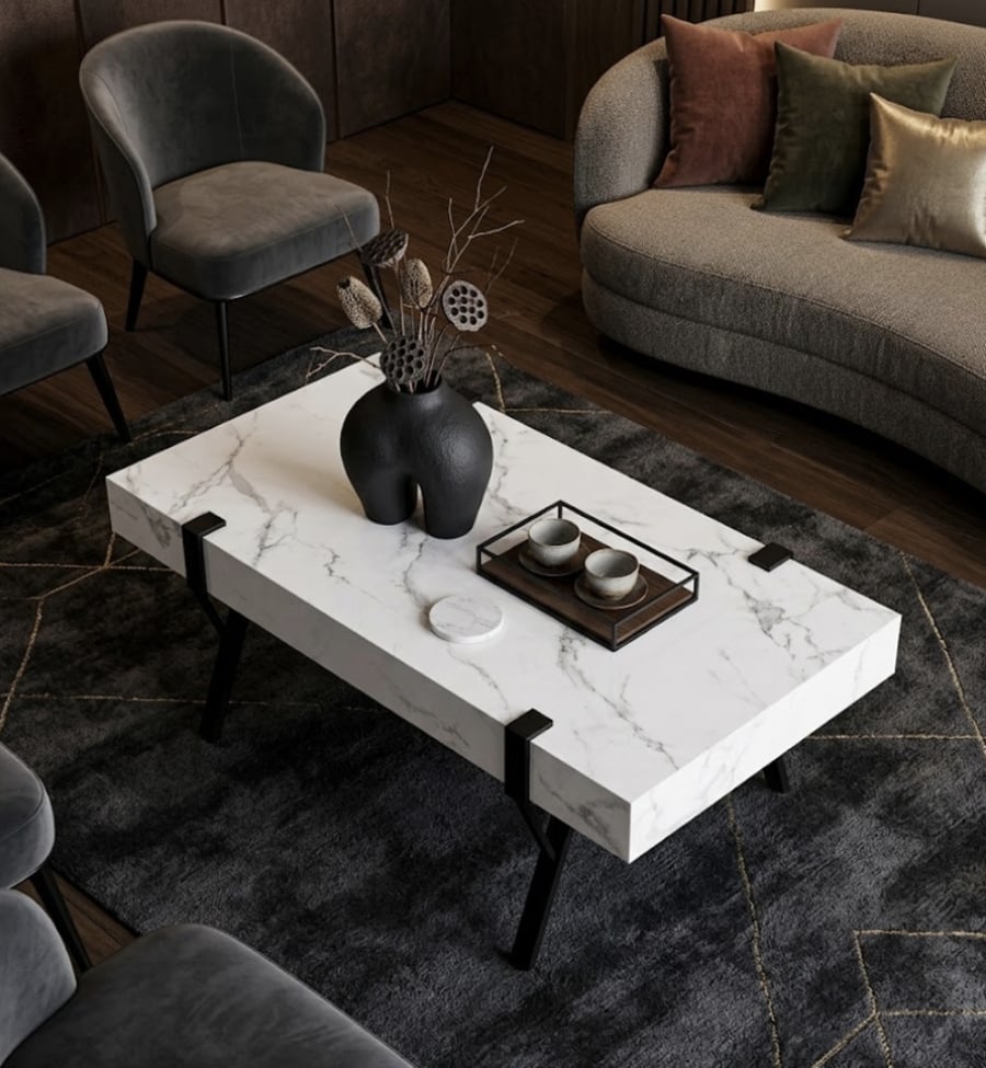 طأولة شاي مودرن - أبيض رخامي - White.M موديل QJ-440