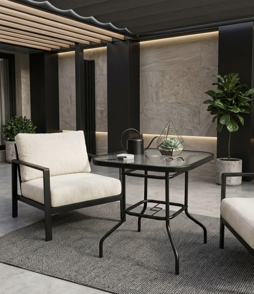 طاولة زجاج مربعة سوداء 70×70 سم