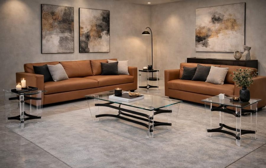 طقم طاولات اكريليك تصميم مستطيل فاخر طاولة كبيرة وأربع جانبية بلون أنيق