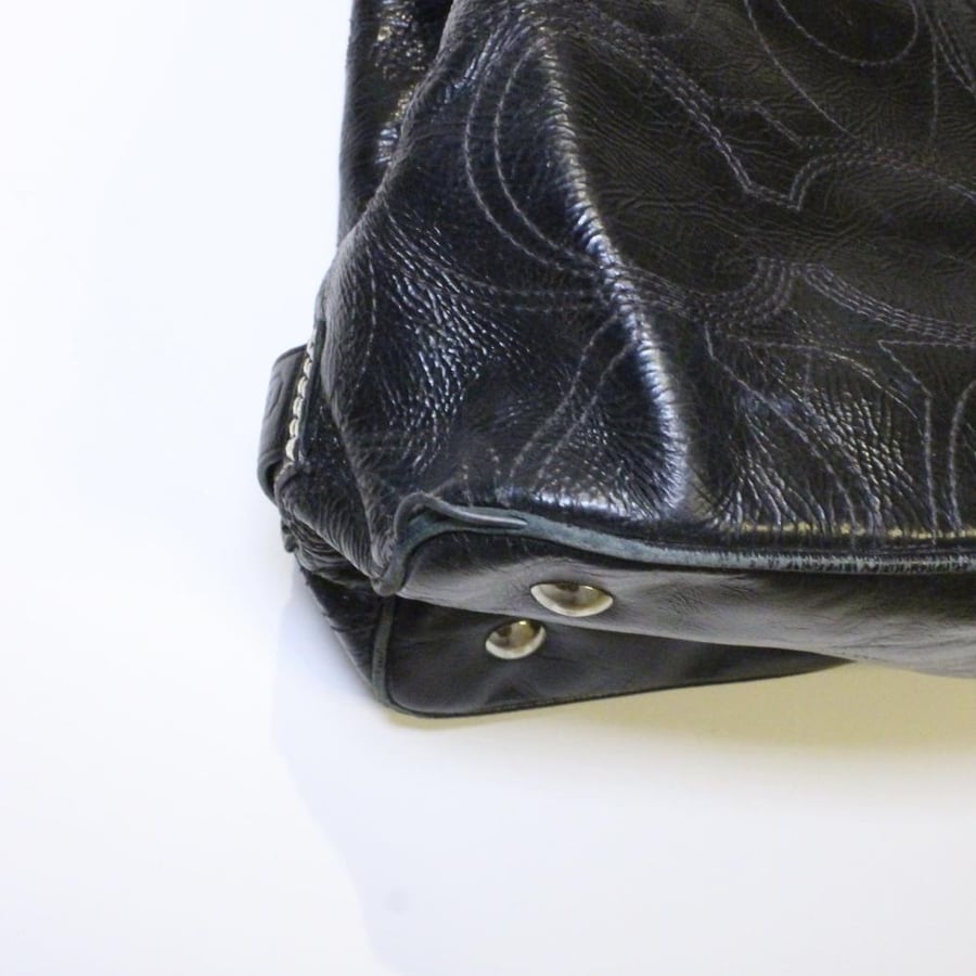 Coach black patent leather kisslock satchel handbag