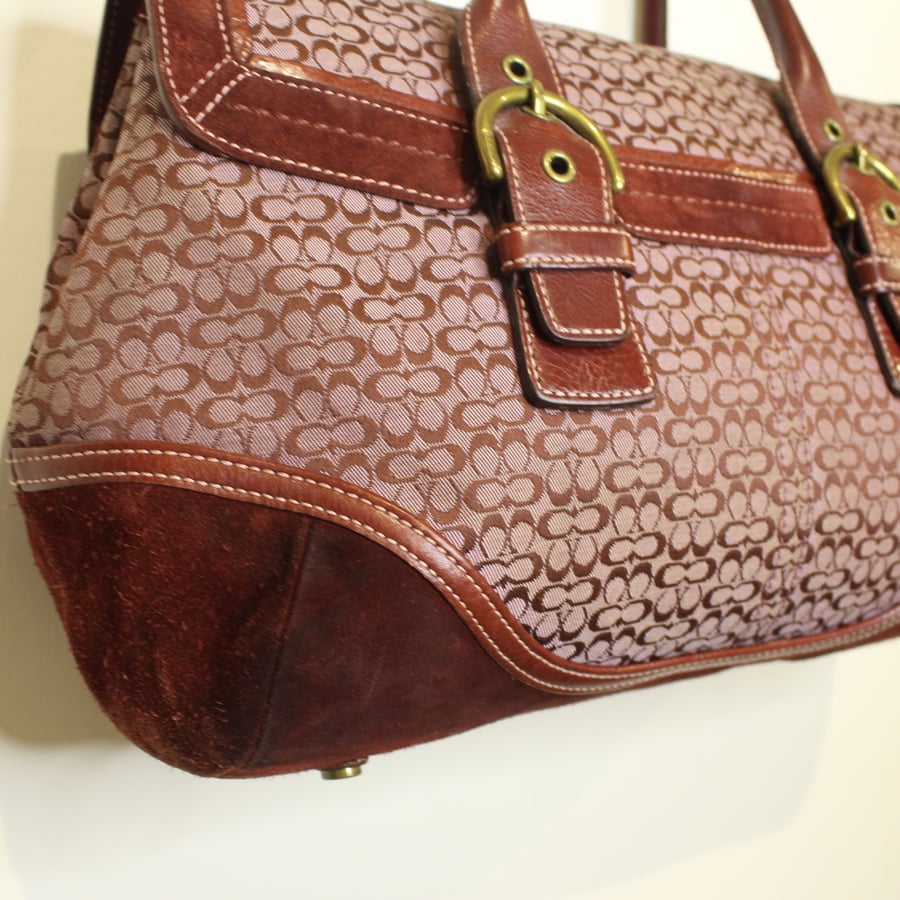 Coach Soho Maroon Signature Jacquard Satchel with leather and suede