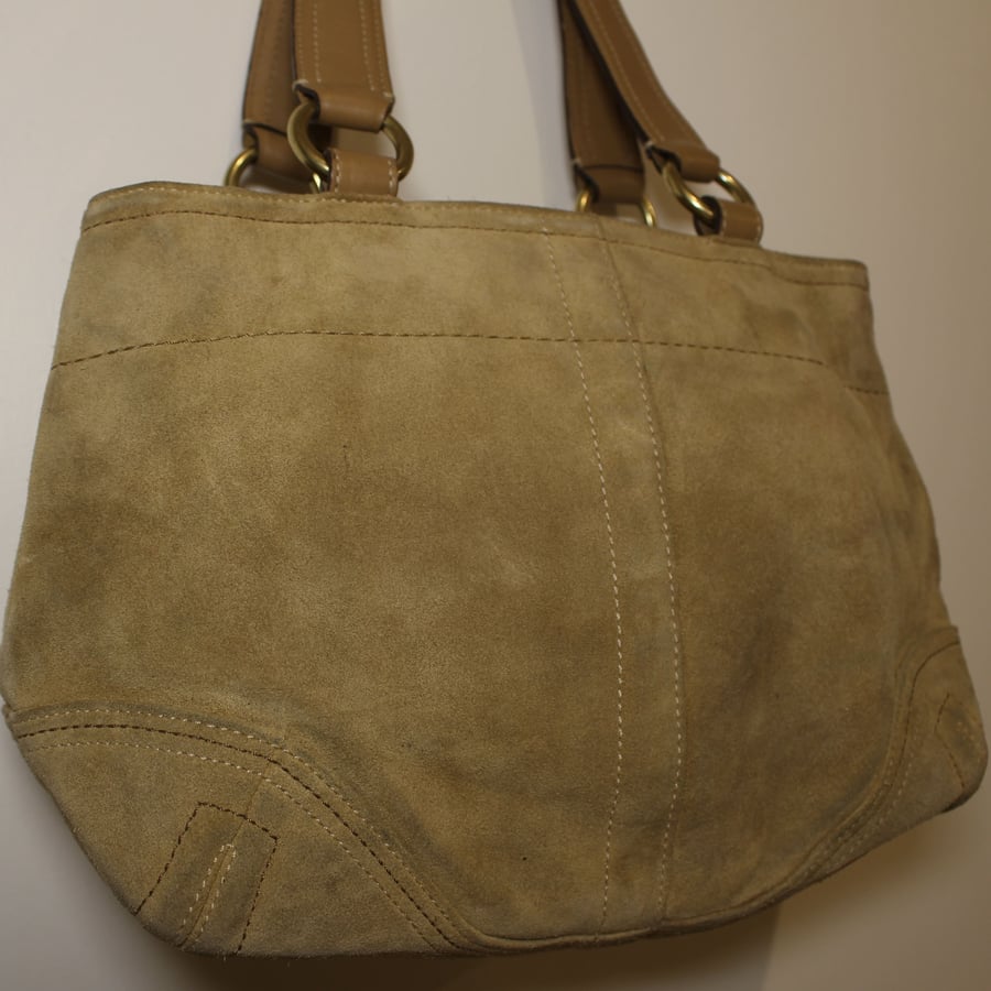 beige suede Coach Soho Shoulder