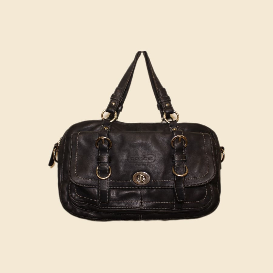 black leather Coach Chelsea satchel bag