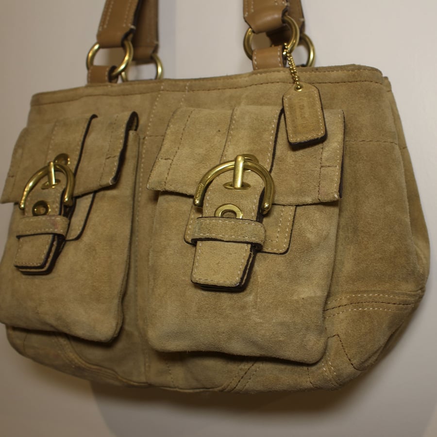 beige suede Coach Soho Shoulder