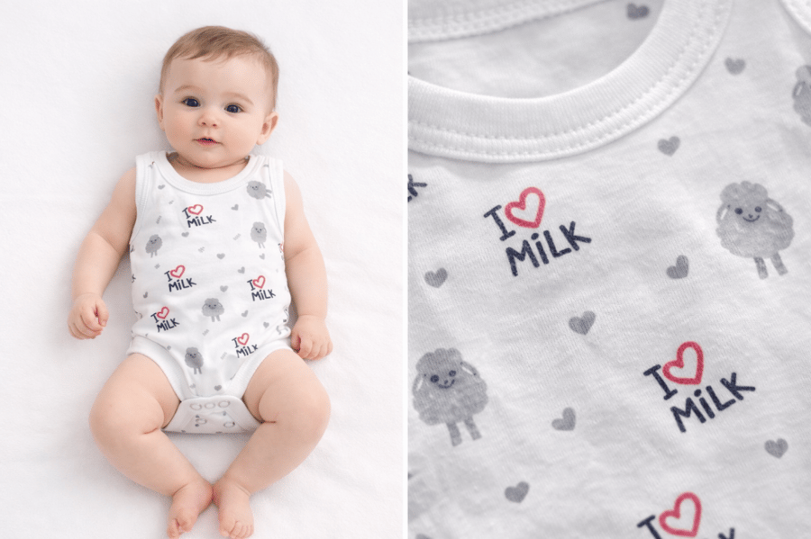 طقم مواليد صيفي بطبعة “I love milk” وتصميم كيوت