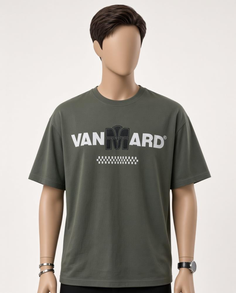 تيشيرت رجالي أوفر سايز زيتي شعار VANGUARD أمام وخلف