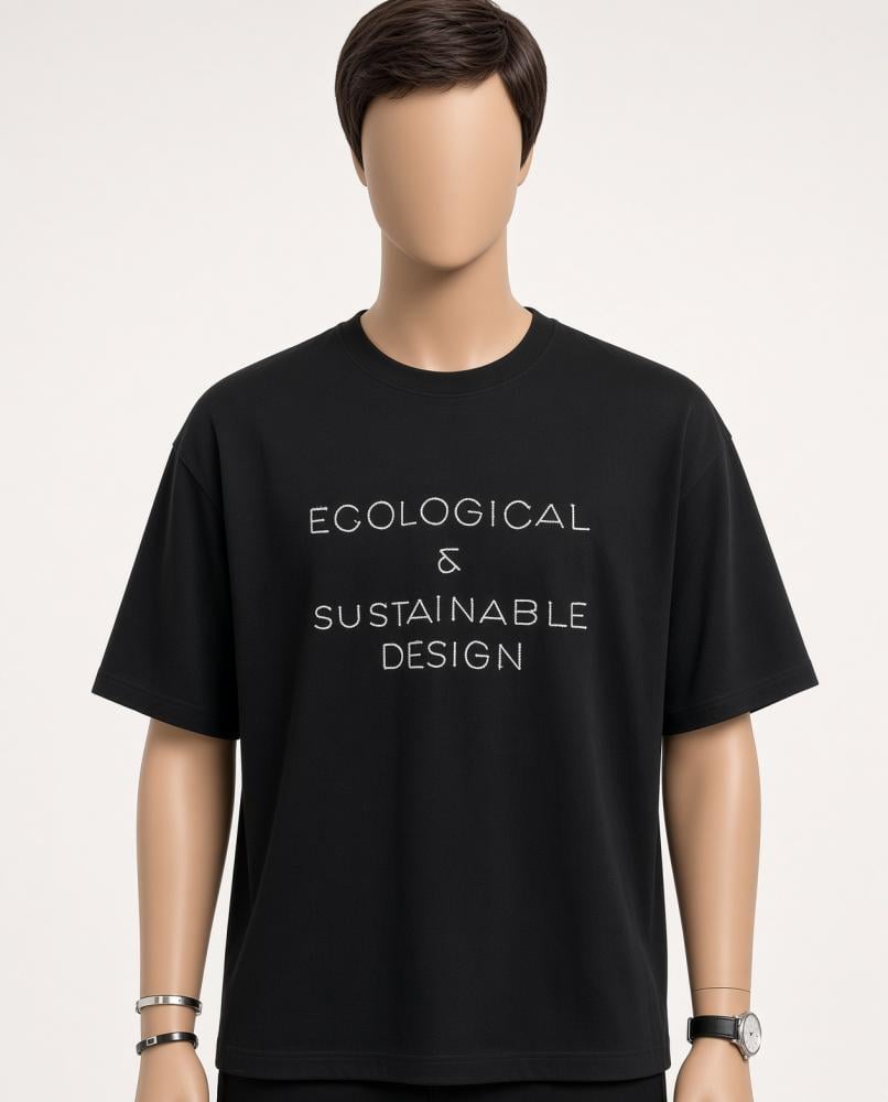 تيشيرت رجالي أوفر سايز أسود تطريز Ecological & Sustainable Design