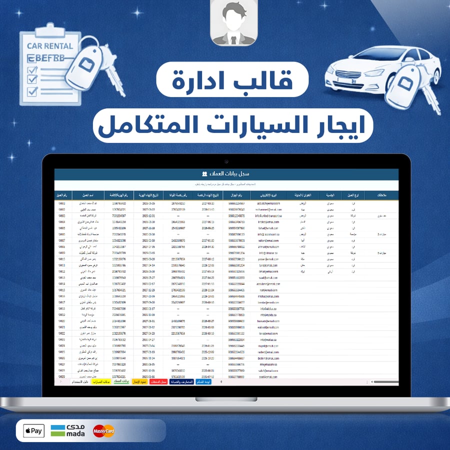 قالب ادارة ايجار السيارات المتكامل