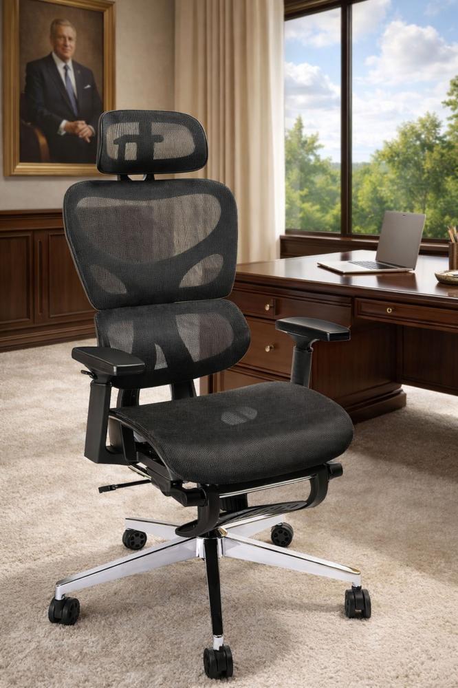 كرسي مكتب شبكي مريح مع مسند قدم ومسند رأس قابل للتعديل | Office Chair 611916BK