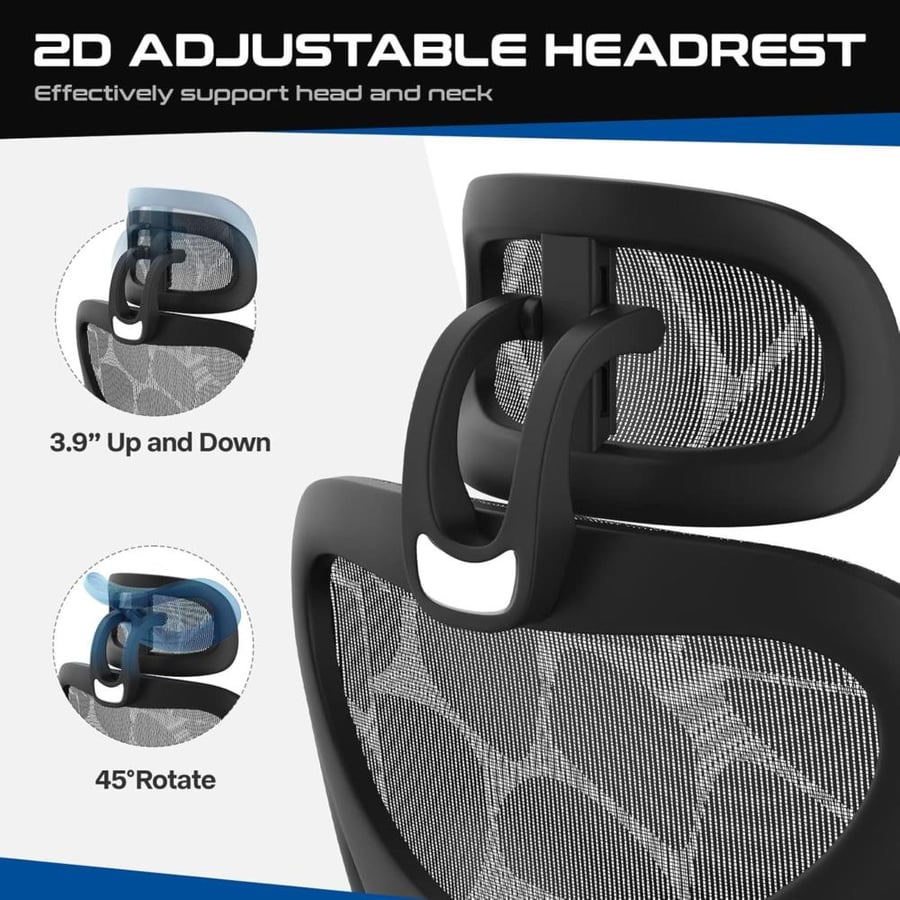 كرسي مكتب شبكي مريح مع مسند قدم ومسند رأس قابل للتعديل | Office Chair 611916BK