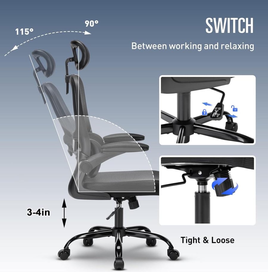كرسي مكتب شبكي مريح قابل للتعديل عالي الظهر | Office Chair 611941BK