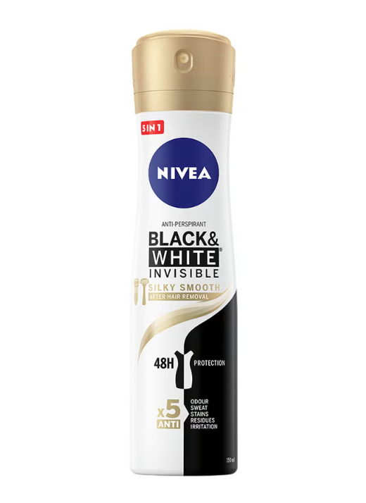 Nivea Black and White Invisible Silk Soft Deodorant Spray for Women 5-in-1 Protection 150 ml