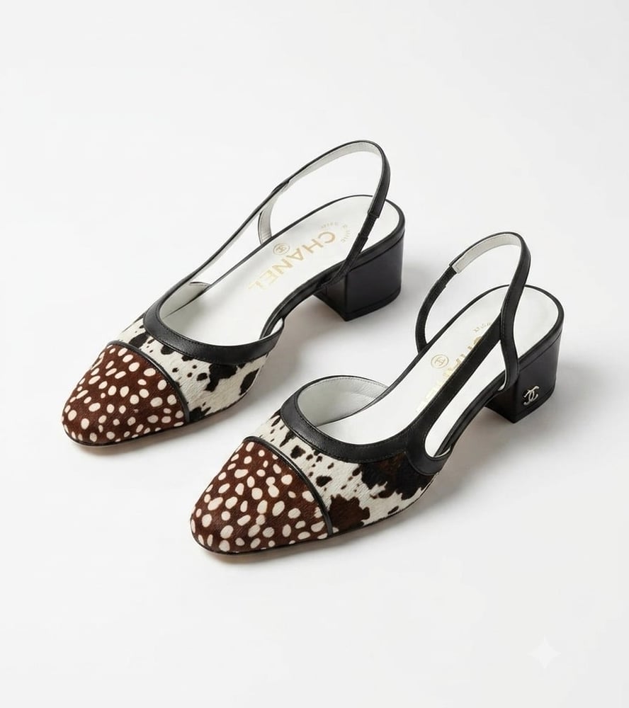 Chanel flat bottomed heeled cow-print