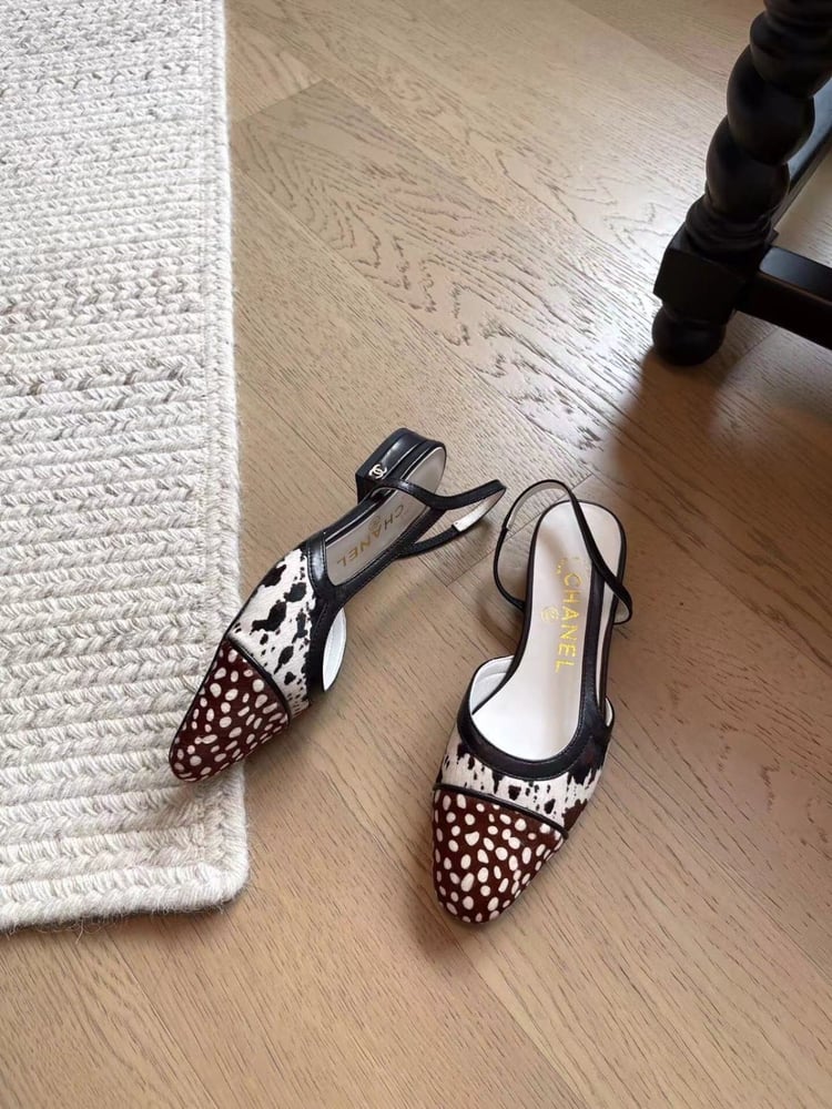 Chanel flat bottomed heeled cow-print
