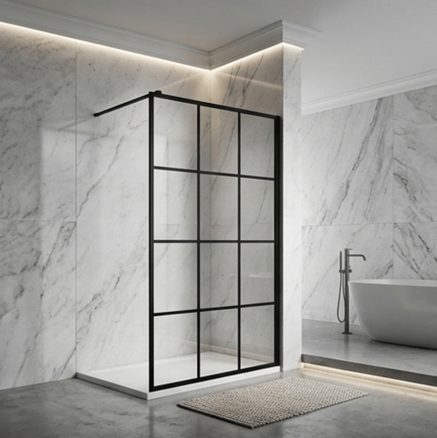 Black glass partition with squares