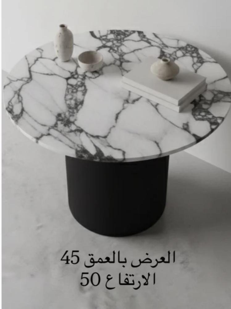 طاولة جانبية قاعده خشب بسطح رخام