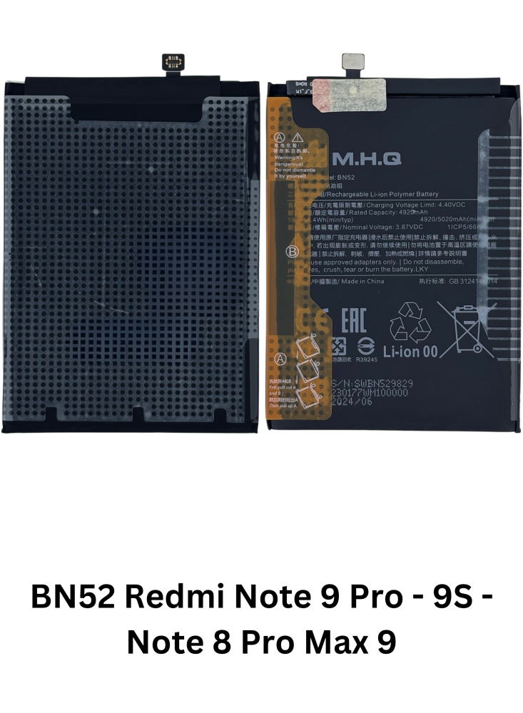 BN52 Redmi Note 9 Pro India (M2003J6B2I) / 9S (M2003J6A1G) / Note 8 Pro Max 9 (M1906G7I) بطارية