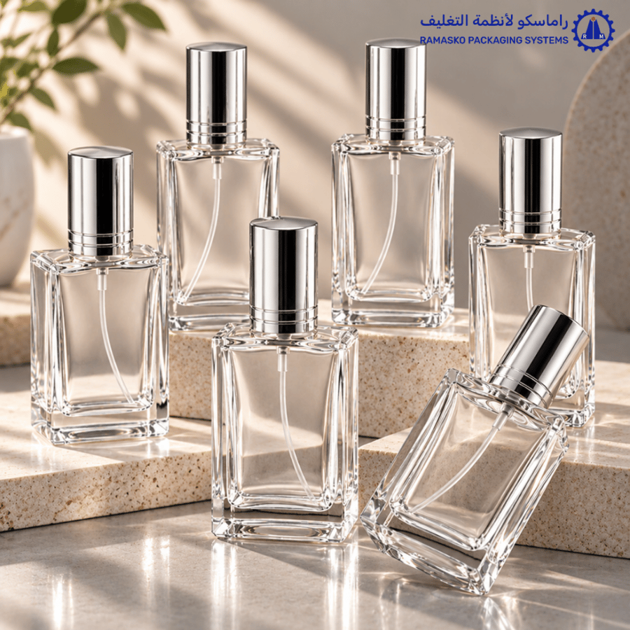 علب عطور زجاجية شفافة غطاء فضي 50 ملي 12 حبة