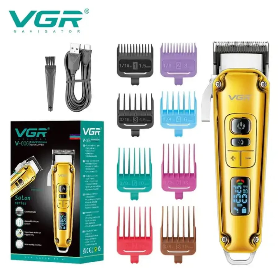 ماكينة حلاقة كهربائية احترافية قابلة لإعادة الشحن للرجال من طراز VGR-006، ماكينة تشذيب وحلاقة شعر لاسلكية v 006