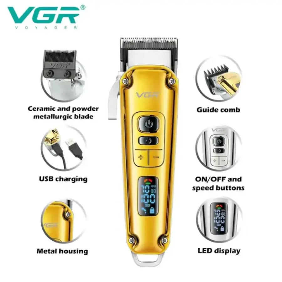 ماكينة حلاقة كهربائية احترافية قابلة لإعادة الشحن للرجال من طراز VGR-006، ماكينة تشذيب وحلاقة شعر لاسلكية v 006