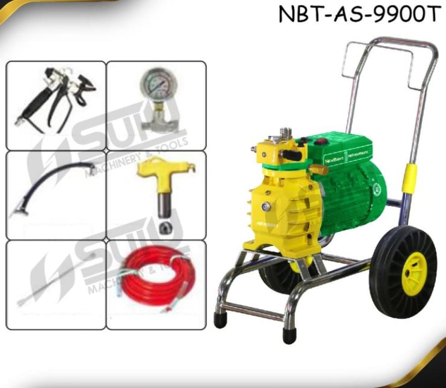 ماكينة رش دهانات وبويات ديافرام غشائية 3000 واط على عجلات نيوبيت NEWBEAT | موديل NBT-AS-9900T تدعم العمل المتواصل 24 ساعة وفردين