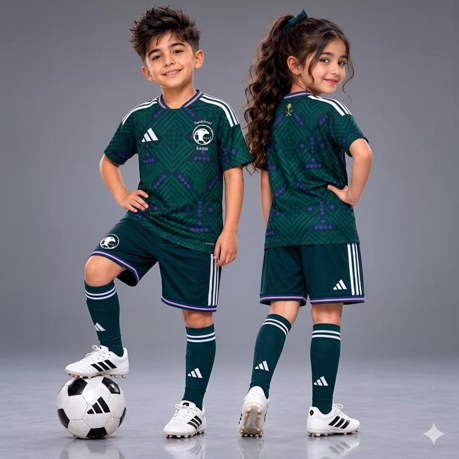 طقم أطفال المنتخب السعودي الأخضر الأساسي  المونديال 26-27 الأنيق